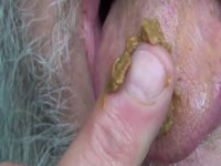 Bearded old guy with poop fetish eats shit